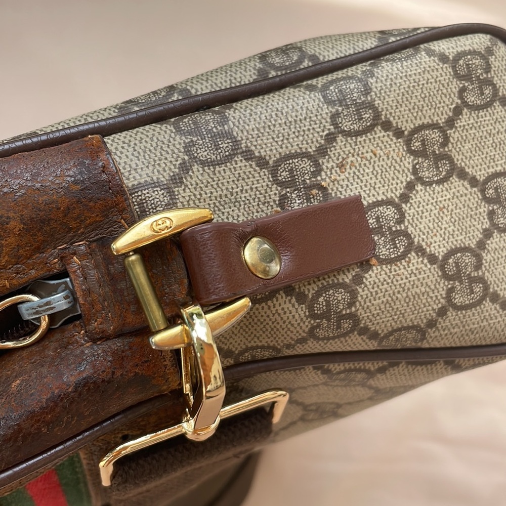 Gucci Vintage Purse 80s Supreme Monogram GG Crossbody Bag Brown Red Green - Picture 16 of 16